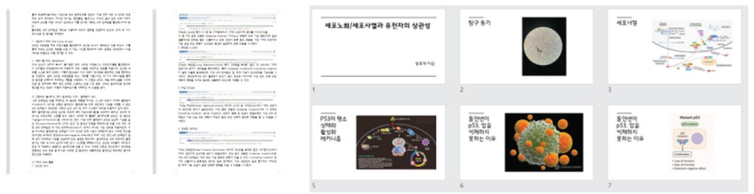 의예과 지망 학생에게 제공한 고급생명과학 탐구 관련 자료: 탐구 보고서 참고 자료와 발표 자료